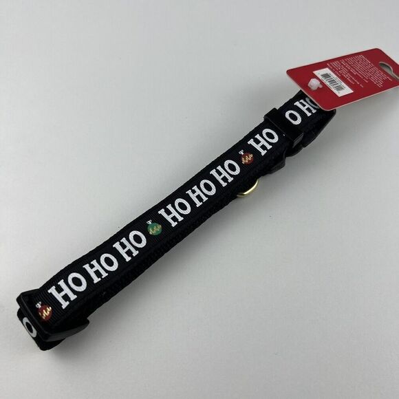 Merry & Bright Adjustable Holiday Themed Dog Collar. “Ho Ho Ho” Black Size M - Picture 4 of 5